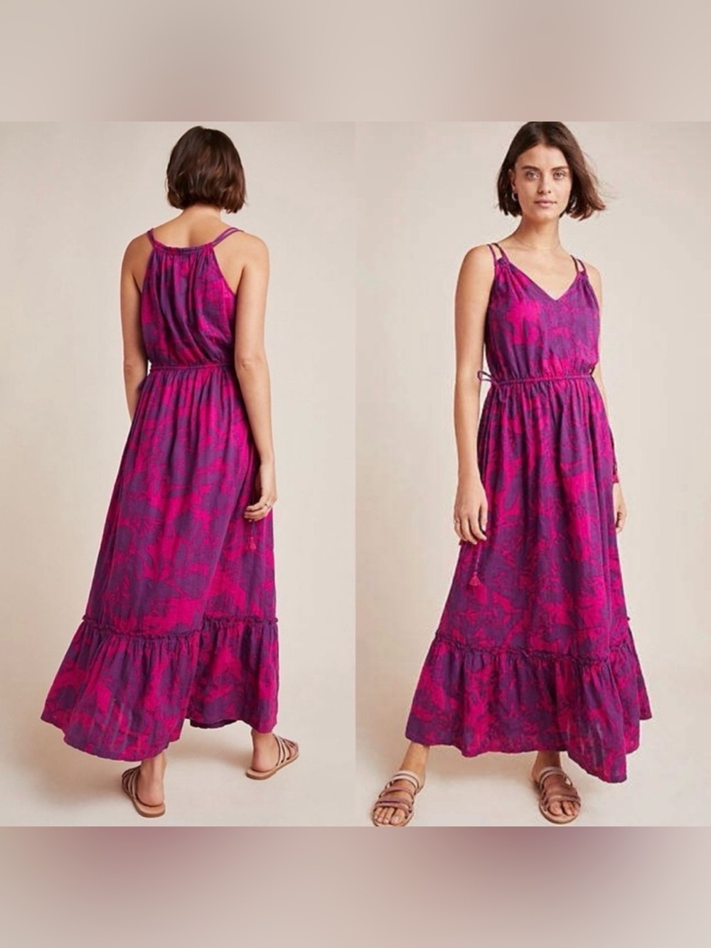 Anthropologie Saturday Sunday Magenta Floral Maxi Dress with Tie Waist